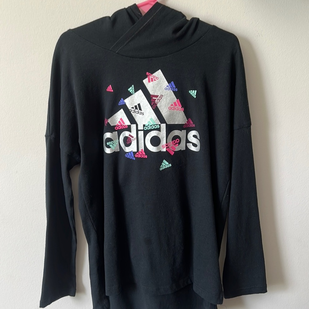 Girls Black Adidas Hooded Shirt